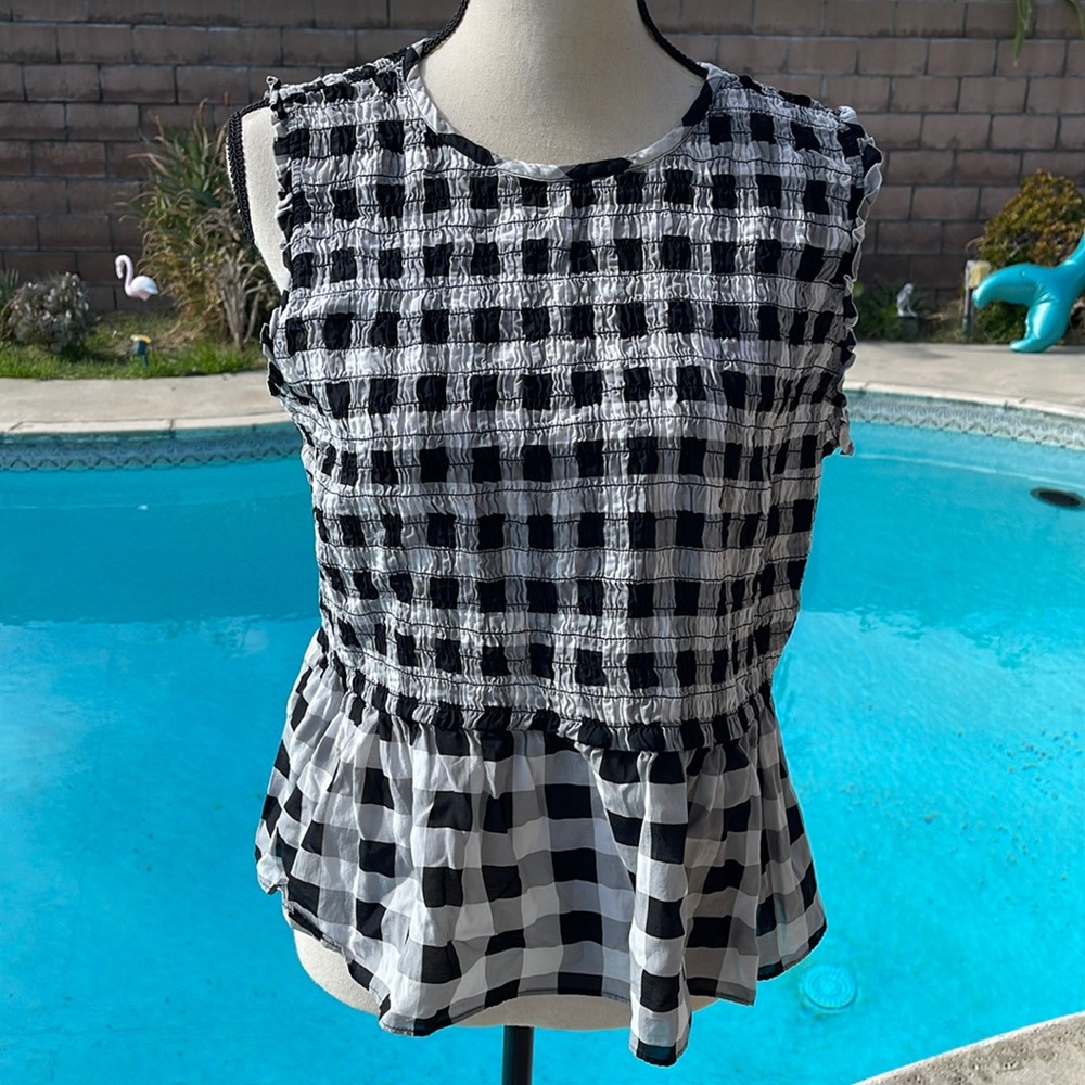 Ann Tylor Checkered Shirt Tank Top Sz L Dressy